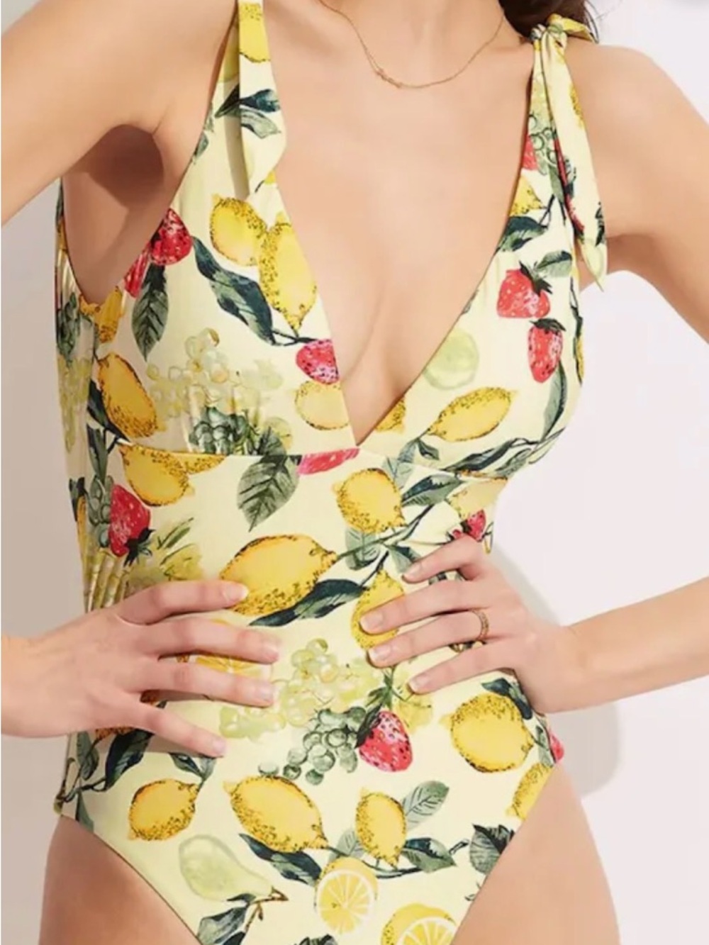 Seafolly Lemon & Strawberry Print Tie-Shoulder One-Piece Swimsuit